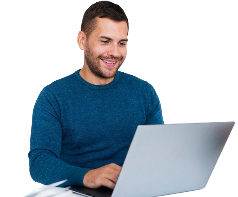 smiley-man-working-laptop-home