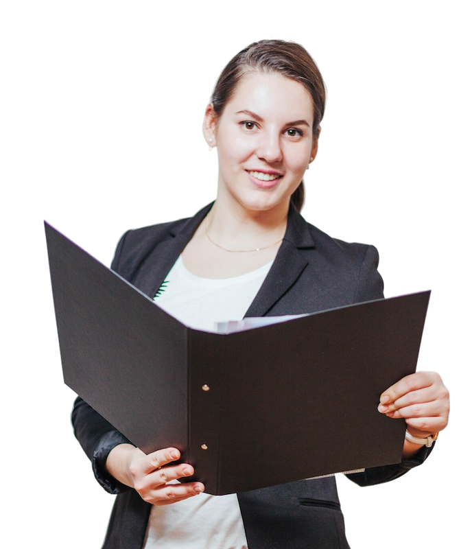 smiling-woman-standing-with-folder